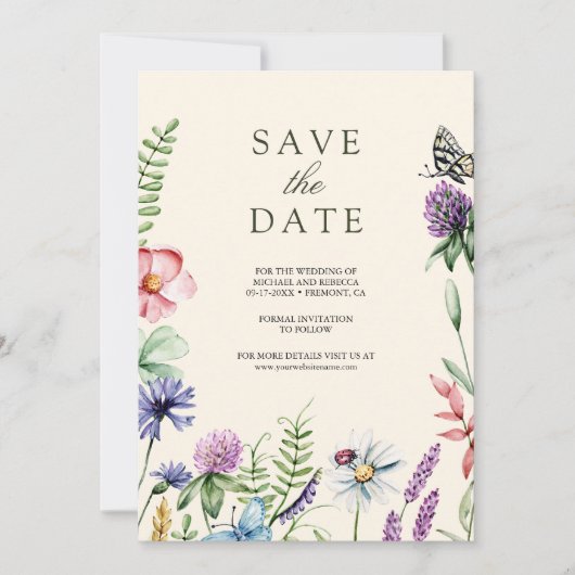 Save The Date Fleur sauvage Photo QR Code Cream Mariage (Devant)
