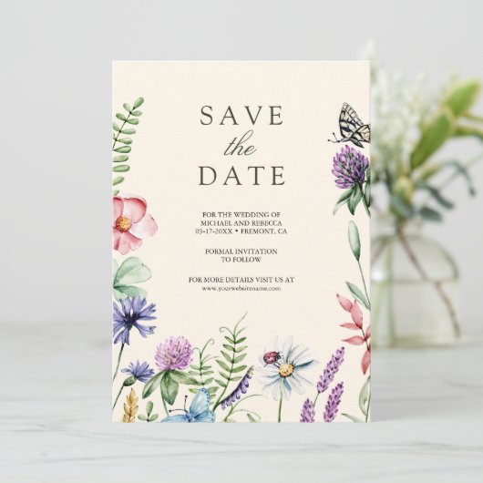 Save The Date Fleur sauvage Photo QR Code Cream Mariage (Debout devant)