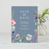 Save The Date Fleur sauvage Photo QR Code Dusty Blue Mariage (Debout devant)