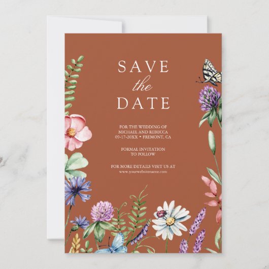 Save The Date Fleur sauvage Photo QR Code Mariage en terre cuite (Devant)