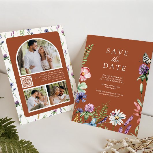 Save The Date Fleur sauvage Photo QR Code Mariage en terre cuite
