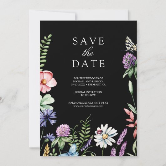 Save The Date Fleur sauvage Photo QR Code Mariage noir (Devant)