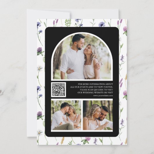 Save The Date Fleur sauvage Photo QR Code Mariage noir (Dos)