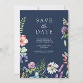 Save The Date Fleur sauvage Photo QR Code Marine Mariage bleu (Devant)