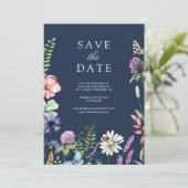 Save The Date Fleur sauvage Photo QR Code Marine Mariage bleu (Debout devant)