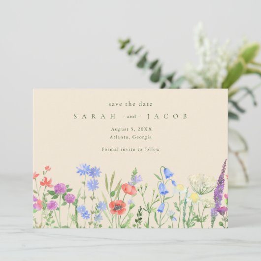 Save The Date Fleur sauvage Printemps Boho Mariage Enregistrer L (Debout devant)