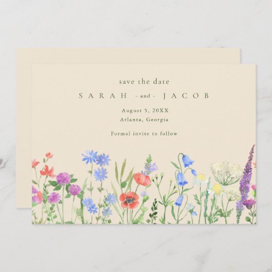 Save The Date Fleur sauvage Printemps Boho Mariage Enregistrer L (Devant / Derrière)