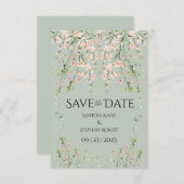Save The Date Fleur sauvage rose bleu Sage Mariage vert (Devant / Derrière)