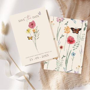 Save The Date Fleur sauvage rose jaune Fantaisiste Enregistrer l