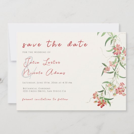 Save The Date Fleur sauvage rose Rose Spring Garland Mariage (Devant)