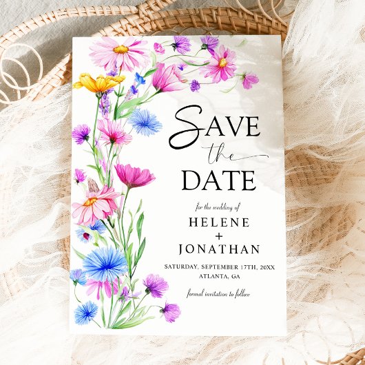 Save The Date Fleur sauvage Rustique Boho Aquarelle Mariage élég