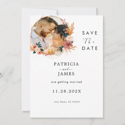 Save The Date Fleur sauvage rustique Boho | Mariage personnalisé (Devant)