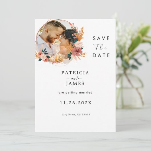 Save The Date Fleur sauvage rustique Boho | Mariage personnalisé (Debout devant)