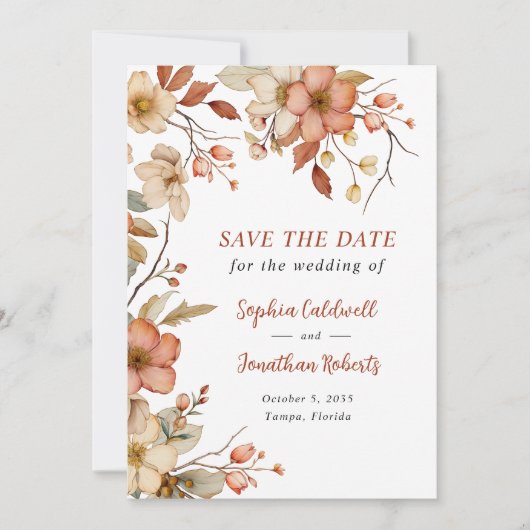 Save The Date Fleur sauvage rustique Mariage d'automne (Devant)