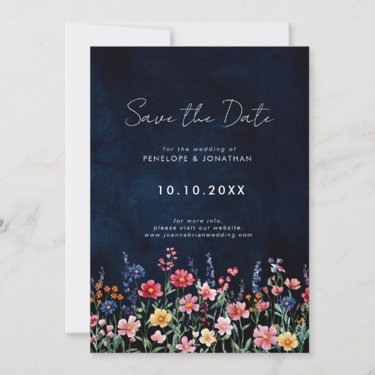 Save The Date Fleur sauvage Rustique Pays Boho Floral Marine Mar (Devant)