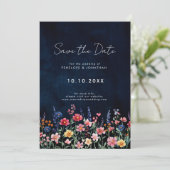 Save The Date Fleur sauvage Rustique Pays Boho Floral Marine Mar (Debout devant)