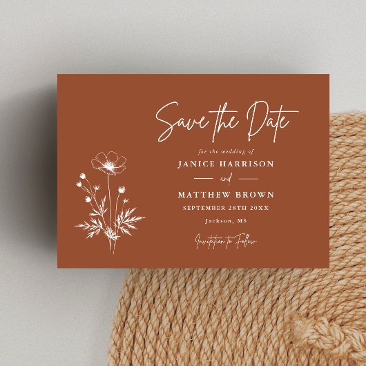 Save The Date Fleur sauvage rustique Terracotta Boho Mariage pho