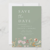 Save The Date Fleur sauvage Sage Green Photo QR Code Enregistrer (Devant)