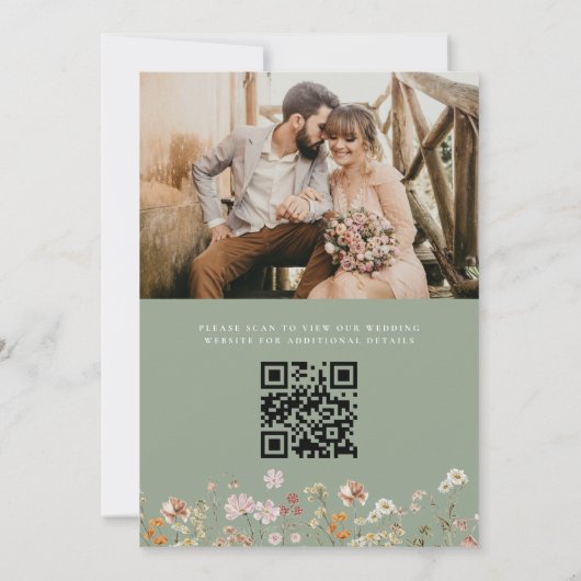 Save The Date Fleur sauvage Sage Green Photo QR Code Enregistrer (Dos)