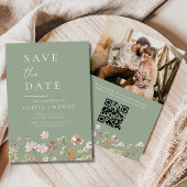 Save The Date Fleur sauvage Sage Green Photo QR Code Enregistrer