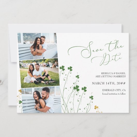 Save The Date Fleur sauvage shamrock Elégant Mariage 3 Photo (Devant)