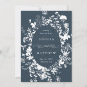 Save The Date Fleur sauvage Silhouette Mariage Photo Marine (Devant)