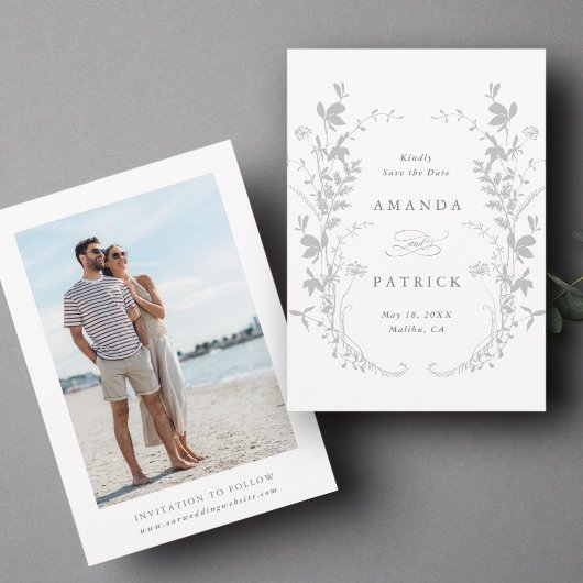 Save The Date Fleur sauvage Silhouette Wreath Mariage Photo Grey