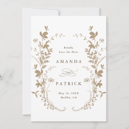 Save The Date Fleur sauvage Silhouette Wreath Mariage Photo Tan (Devant)