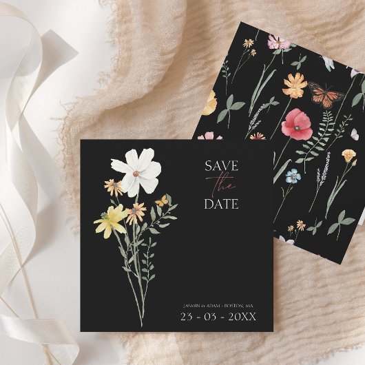 Save The Date Fleur sauvage simple couleur noire Mariage floral