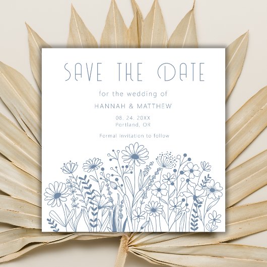 Save The Date Fleur sauvage simple élégant Boho Dusty Blue Maria