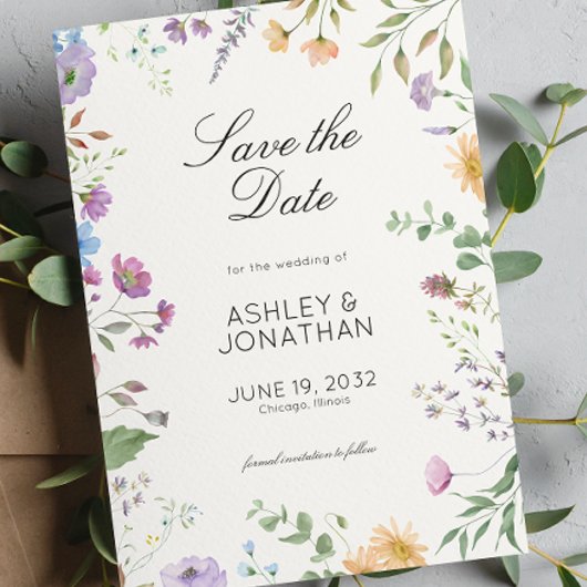 Save The Date Fleur sauvage simple et intemporel Mariage blanc d