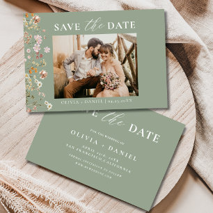 Save The Date Fleur sauvage vert Sage Floral Coloré Mariage