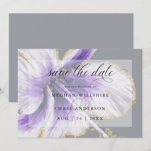 Save The Date Fleur Tropicale Aquarelle Violet Améthyste (Devant / Derrière)