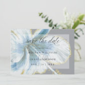 Save The Date Fleur Tropicale Bleu Poussiéreux Aquarelle (Debout devant)