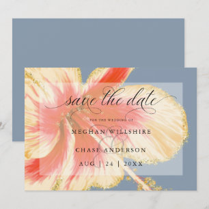 Save The Date Fleur tropicale écarlate et jaune Aquarelle Sau