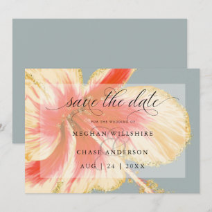 Save The Date Fleur tropicale écarlate et jaune Aquarelle Sauvé