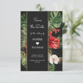 Save The Date Fleur tropicale et mariage foncé feuille (Debout devant)
