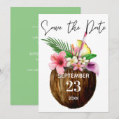 Save The Date Fleur tropicale hawaïenne et kraft à la noix de co (Devant / Derrière)