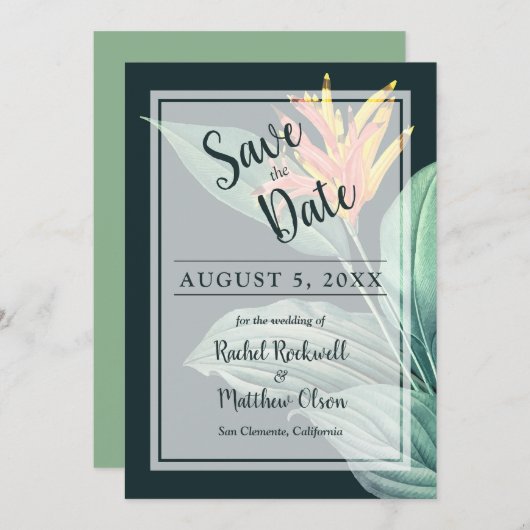 Save The Date Fleur tropicale Mariage élégant Enregistrer la dat (Devant / Derrière)