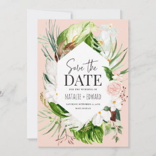 Save The Date Fleur tropicale rose, sarcelle et orchidée