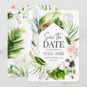 Save The Date Fleur tropicale rose, sarcelle et orchidée (Devant / Derrière)