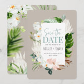 Save The Date Fleur tropicale rose, sarcelle et orchidée (Devant / Derrière)