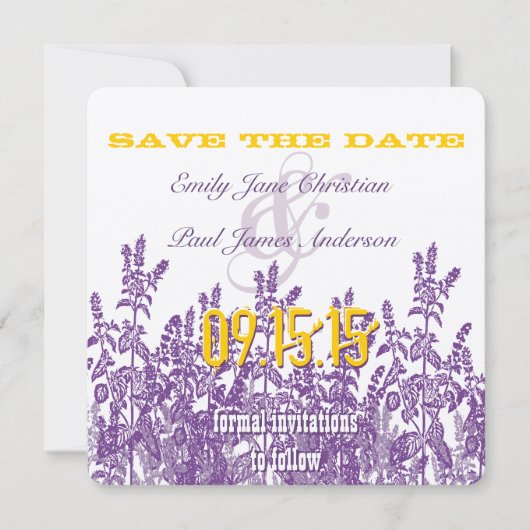 Save The Date Fleur violette de moutarde jaune sauvage Enregistr (Devant)