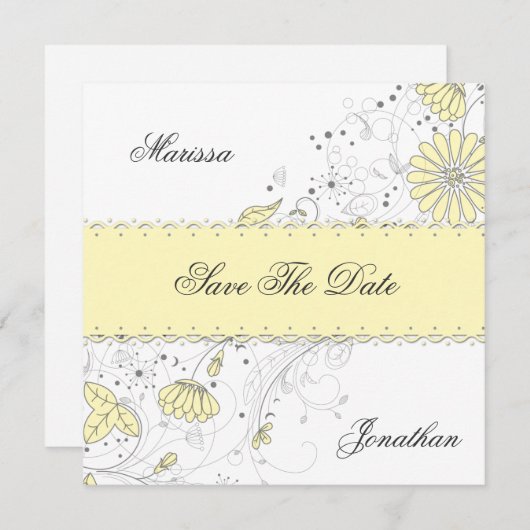 Save The Date Fleurs Abstraites Gris Jaune Pâle Enregistrer La D (Devant / Derrière)