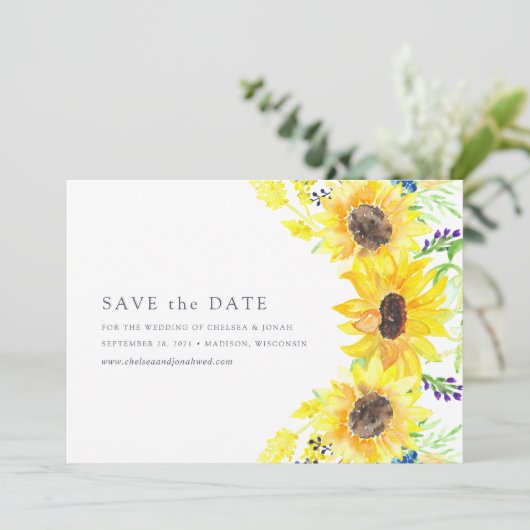 Save The Date Fleurs | Aquarelle Tournesol Enregistrer la date (Debout devant)