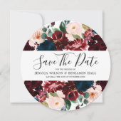 Save The Date Fleurs aquarelles Burgundy Navy Blush (Devant)