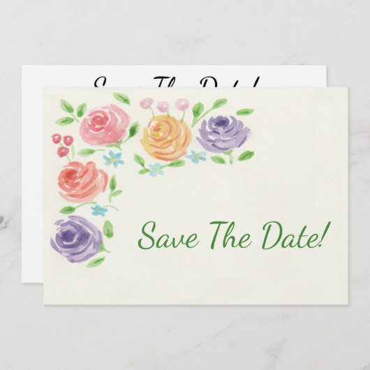 Save The Date Fleurs Aquarelles Enregistrer La Date (Devant / Derrière)
