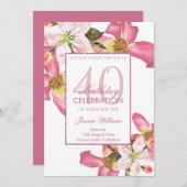 Save The Date Fleurs aquarelles exotiques 40e fête d'anniversair (Devant / Derrière)