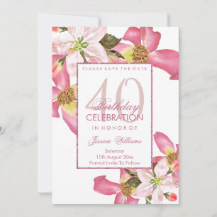 Save The Date Fleurs aquarelles exotiques 40e fête d'anniversair