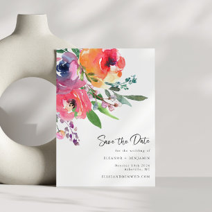 Save The Date Fleurs aquarelles Moderne Élégant Mariage Script